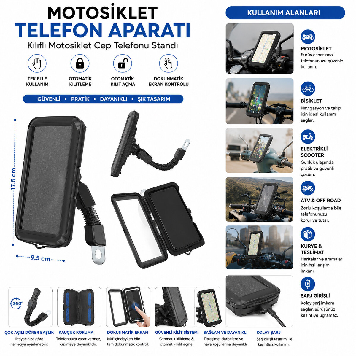 RESİSTANT BİKE MOTORSİKLET TELEFON TUTUCU 5.5 İNÇ - 6.2 İNÇ