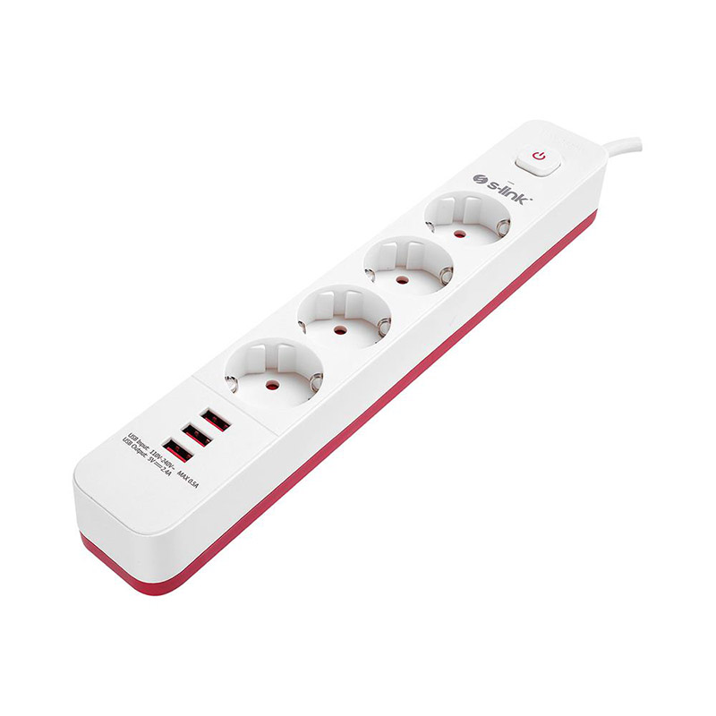 S-LINK SPG403U 1.5M 750 JOULE 3 USB 5V2.4A 4LÜ ANAHTARLI AKIM KORUMALI PRİZ