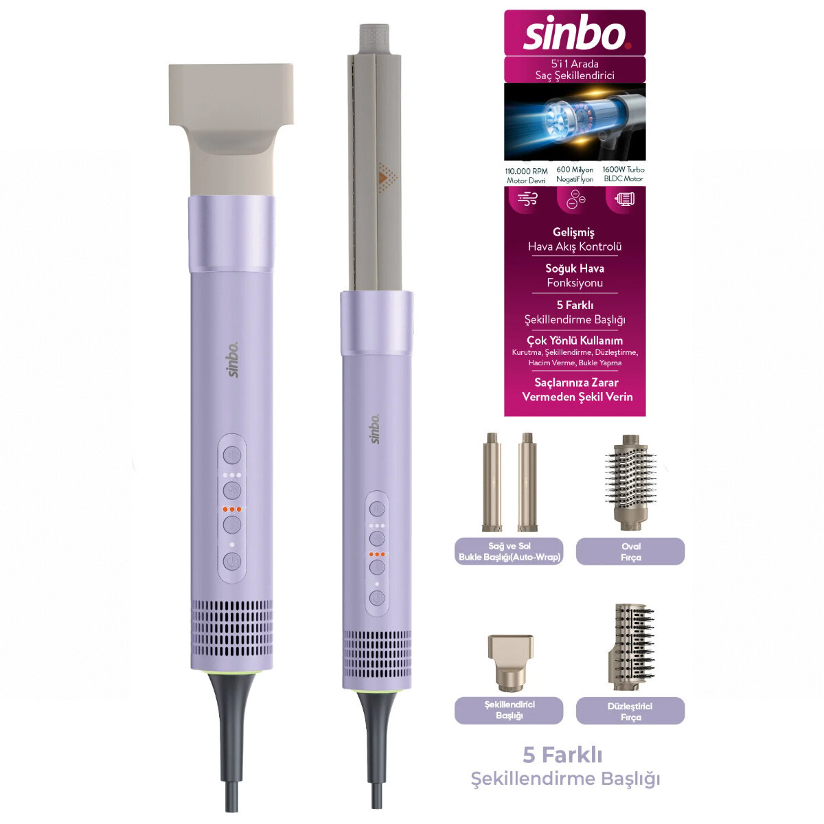 SAÇ ŞEKİLLENDİRME CİHAZI 110.000RPM 5 BAŞLIK - 3 HIZ - SICAKLIK AYAR SHD-1760