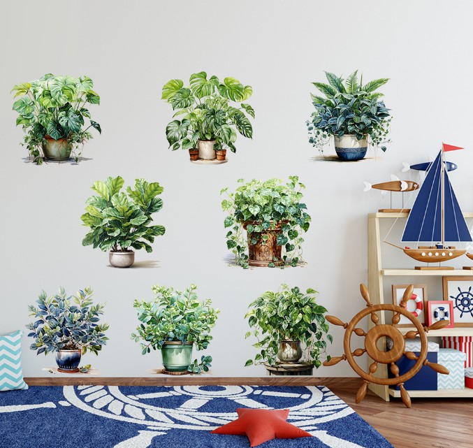 Saksılı Çiçek Tasarımlı 8li Sticker