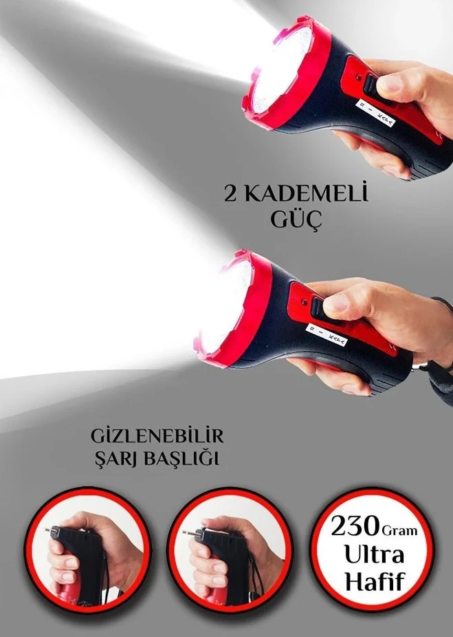 Şarjlı 10w Projektör Led El Feneri 2 Mod Aydınlatmalı Uzun Menzil Işıldak Kambur Fener
