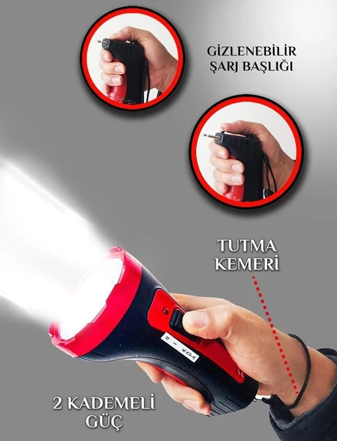Şarjlı 10w Projektör Led El Feneri 2 Mod Aydınlatmalı Uzun Menzil Işıldak Kambur Fener