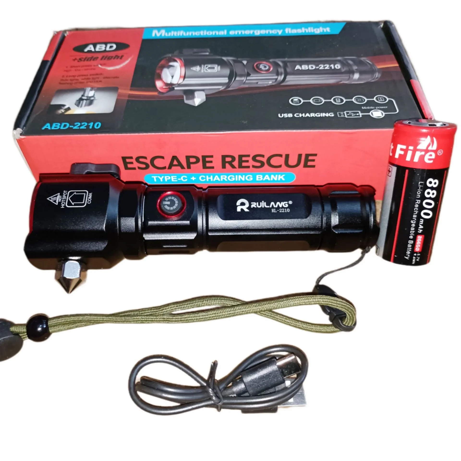Şarjlı El Feneri  Yüksek Güçlü LED Işık USB ile Şarj ESCAPE RESCUE