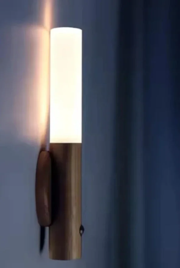 Sensörlü Usb Şarjlı Mıknatıslı Taşınabilir Duvar Aplik Masa Lambası Ahşap Görünümlü Gün Işığı