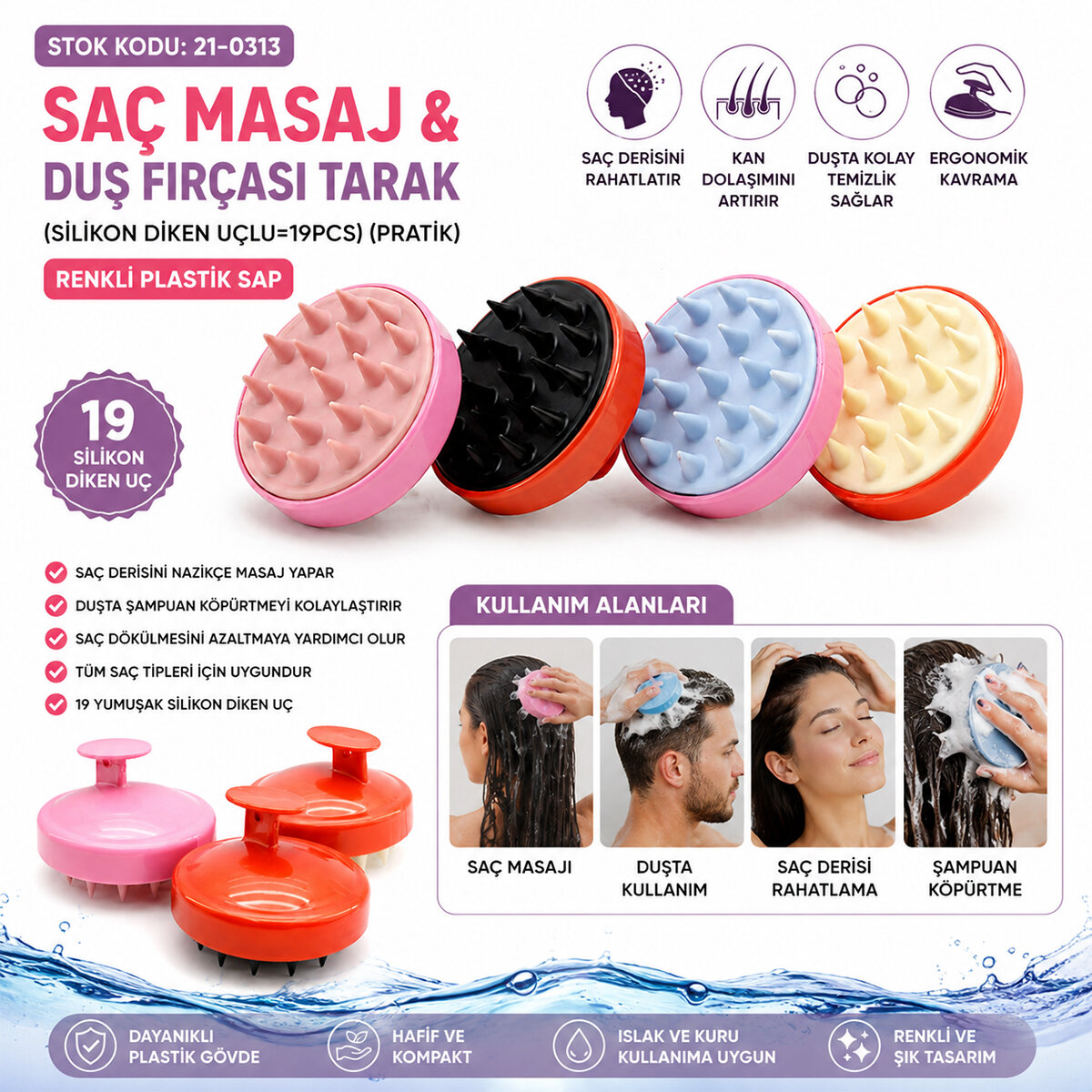 SİLİKON UÇLU PRATİK SAÇ MASAJ - DUŞ FIRÇASI