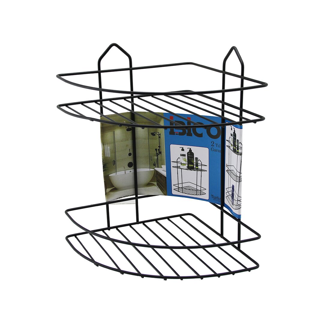SİYAH  2 KATLI - ÜÇGEN METAL BANYO KÖŞELİK - DUŞKABİN RAF