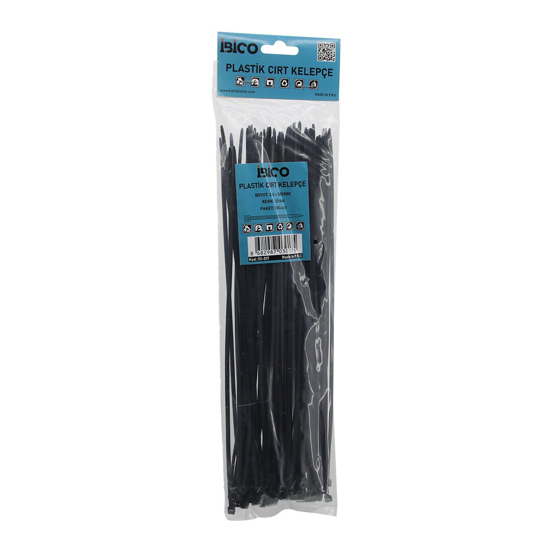 SİYAH   3.6X300MM  PLASTİK CIRT KELEPÇE  100PCS