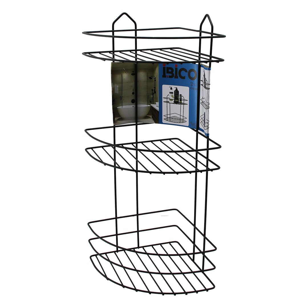 SİYAH  3 KATLI - ÜÇGEN METAL BANYO KÖŞELİK - DUŞKABİN RAF
