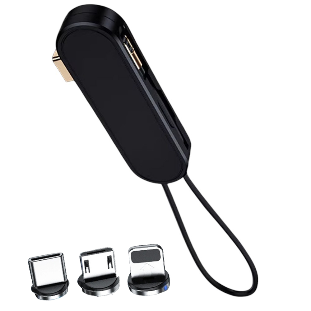 SİYAH 3İN1 (TYPE C- LİGHTNİNG- MİCRO USB) MANYETİK UÇ TAŞINABİLİR ŞARJ KABLOSU