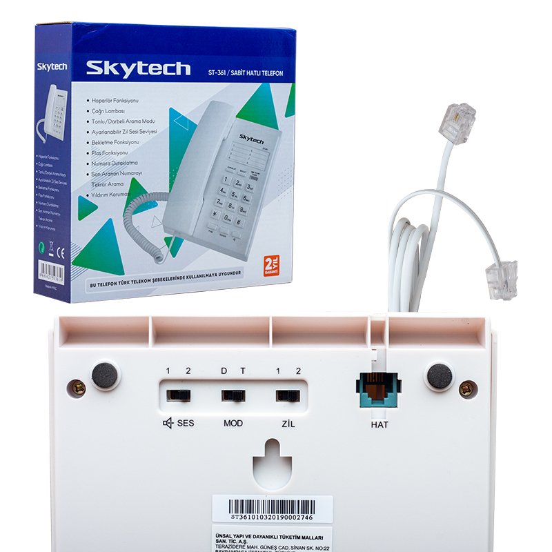 SKYTECH ST-361 KABLOLU EKRANSIZ TELEFON (SİYAH*BEYAZ)