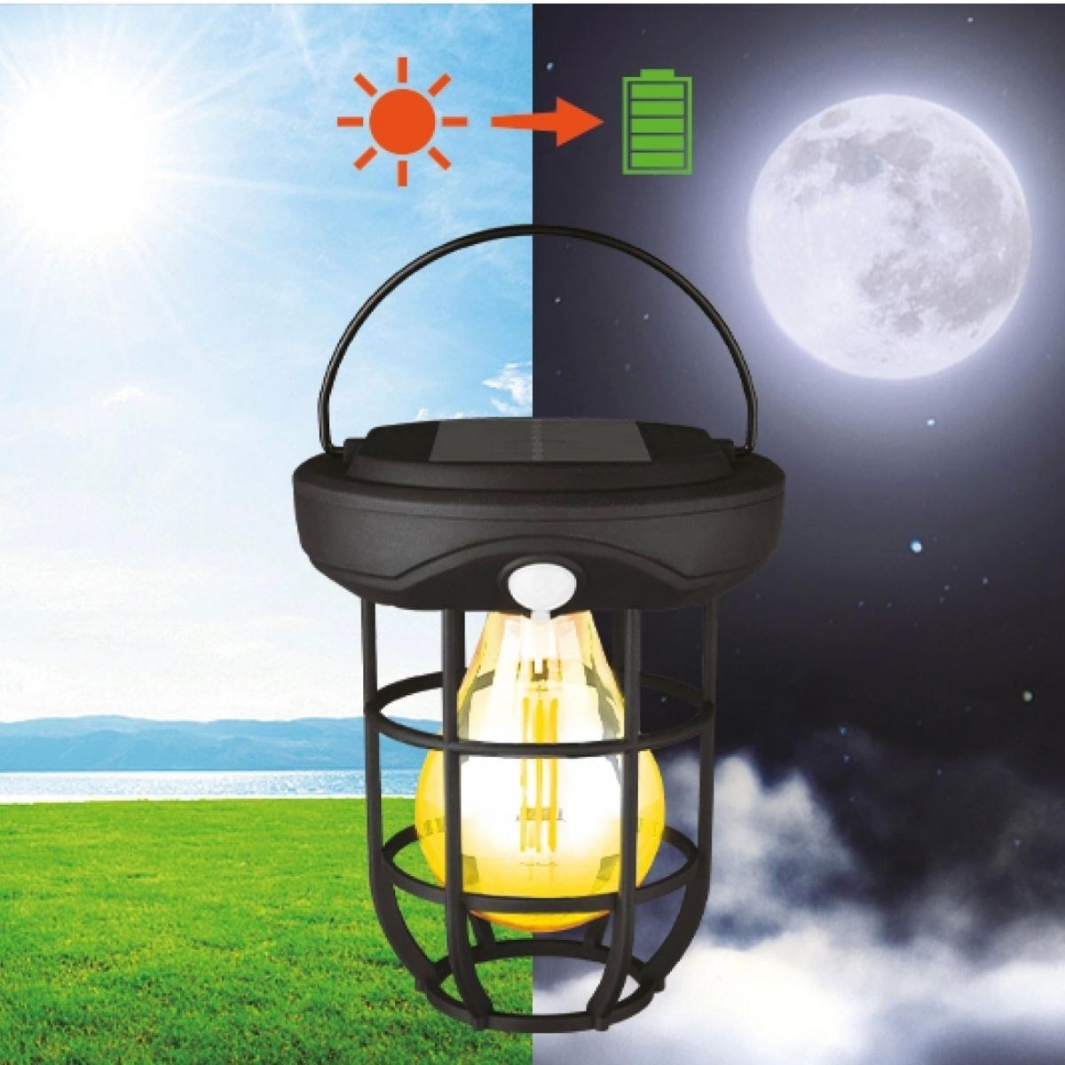 Solar Kamp Feneri – Güneş Enerjili, Otomatik Şarj ve Gece Işığı, Taşınabilir ve Asılabilir LED Dış Mekan Lamba