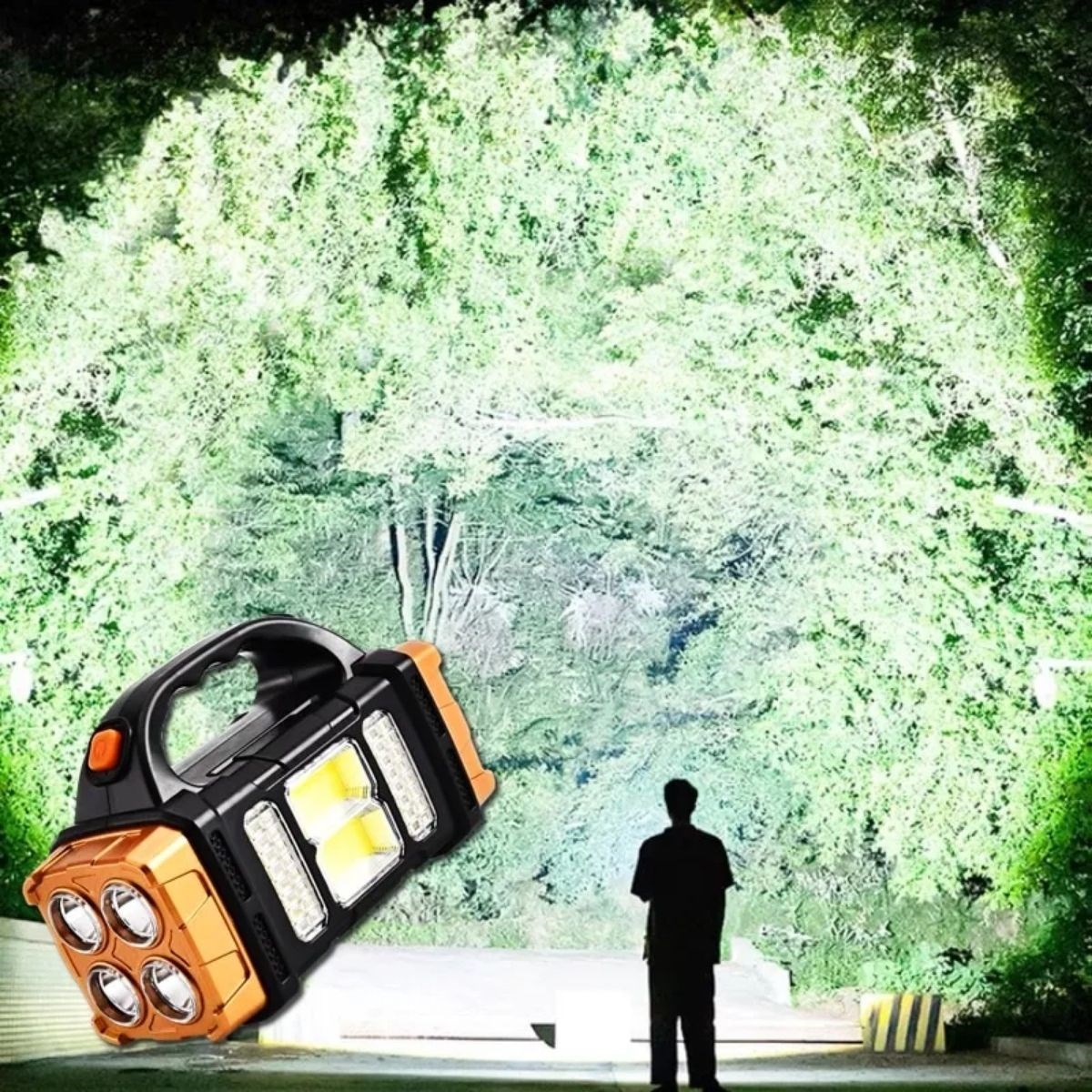 Solar ve USB Şarjlı LED + COB El Feneri | 1500 mAh Şarjlı Taşınabilir Çalışma Işığı–Su Geçirmez