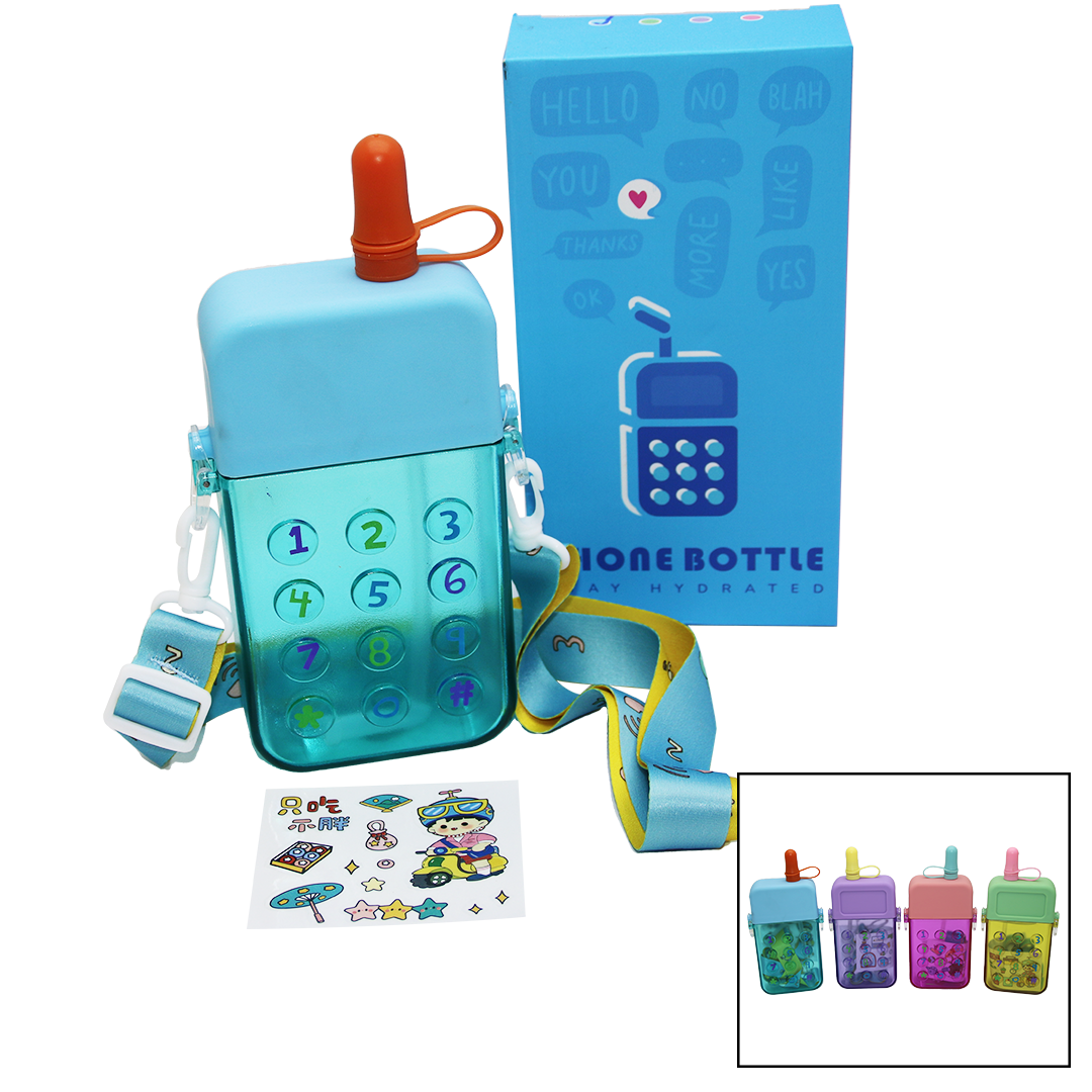 TELEFON MODELİ RENKLİ MİKA KRİSTAL SULUK MATARA PİPETLİ - VİDALI KAPAK - ASKILI 300ML