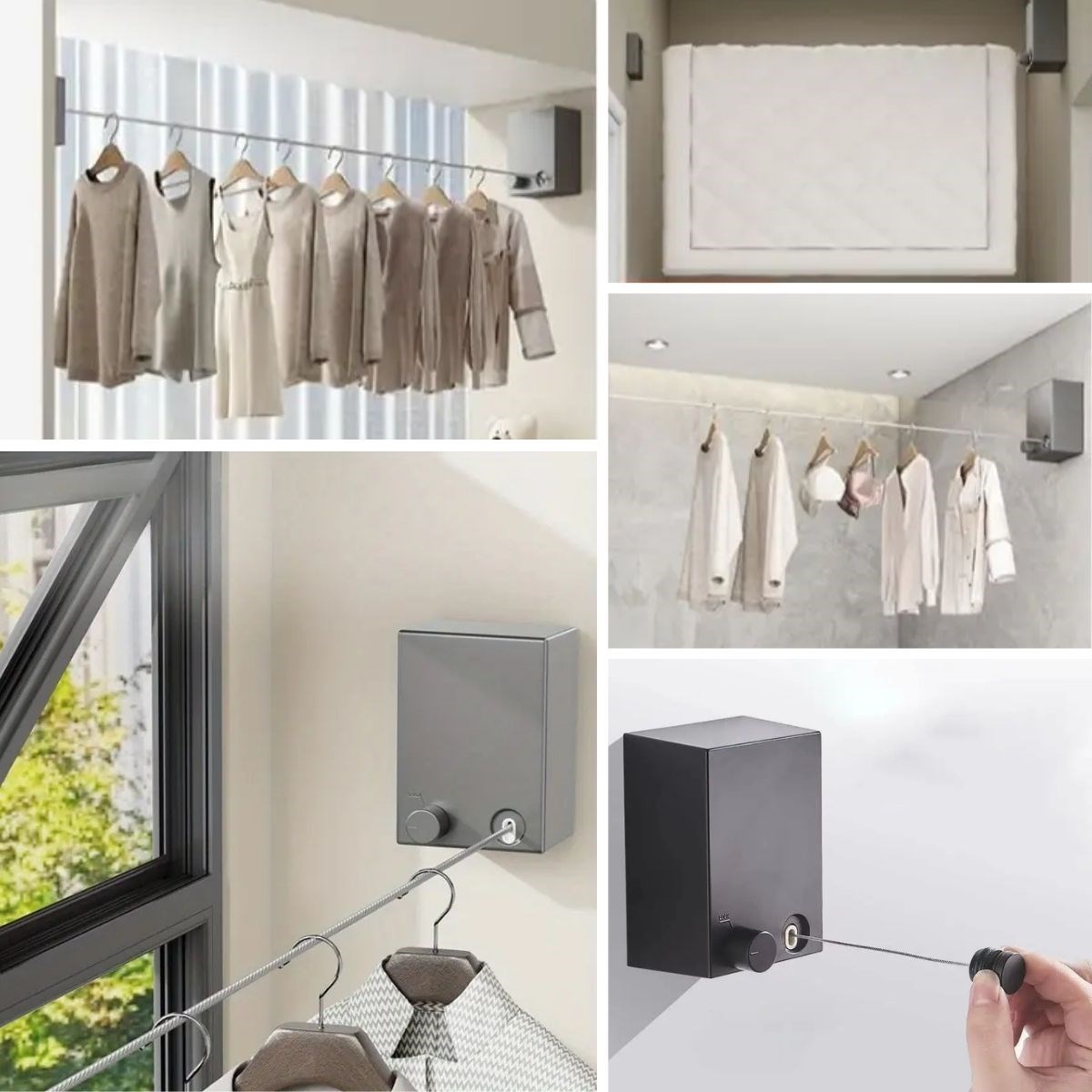 Teleskopik Çamaşır Kurutma Askısı, Pratik Geri Çekilebilir Çamaşır İpi