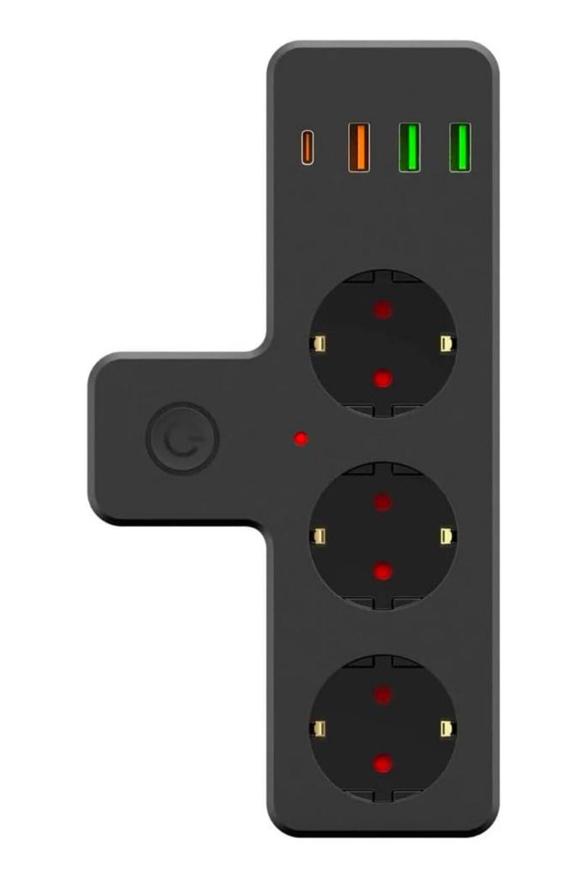 Termal Akım Korumalı 3 Adet Soket,3 Adet USB ve 1 Adet Type-C Girişli 20w Priz Model 3397