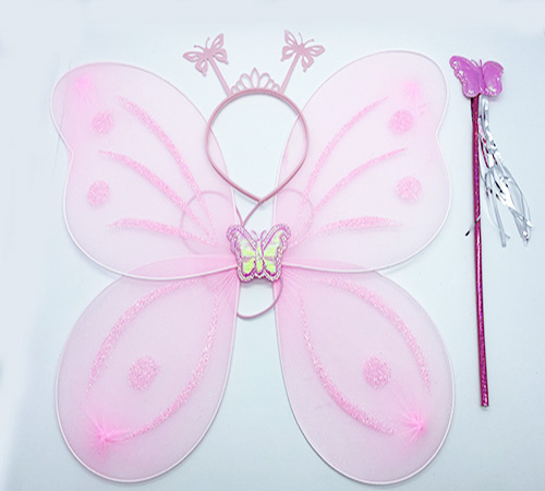 Toz Pembe Renk Kelebek Kanadı Tacı ve Sopası 50x37 cm