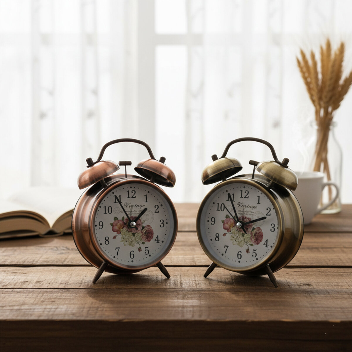 TWIN BELL ALARM CLOCK YUVARLAK MASA ÇALAR SAAT METAL KASA ESKİTME DESENLİ PİLLİ - IŞIKLI ÇAP: 10CM BGC-52 HERHANGİ BİR RENK GÖNDERİLİR