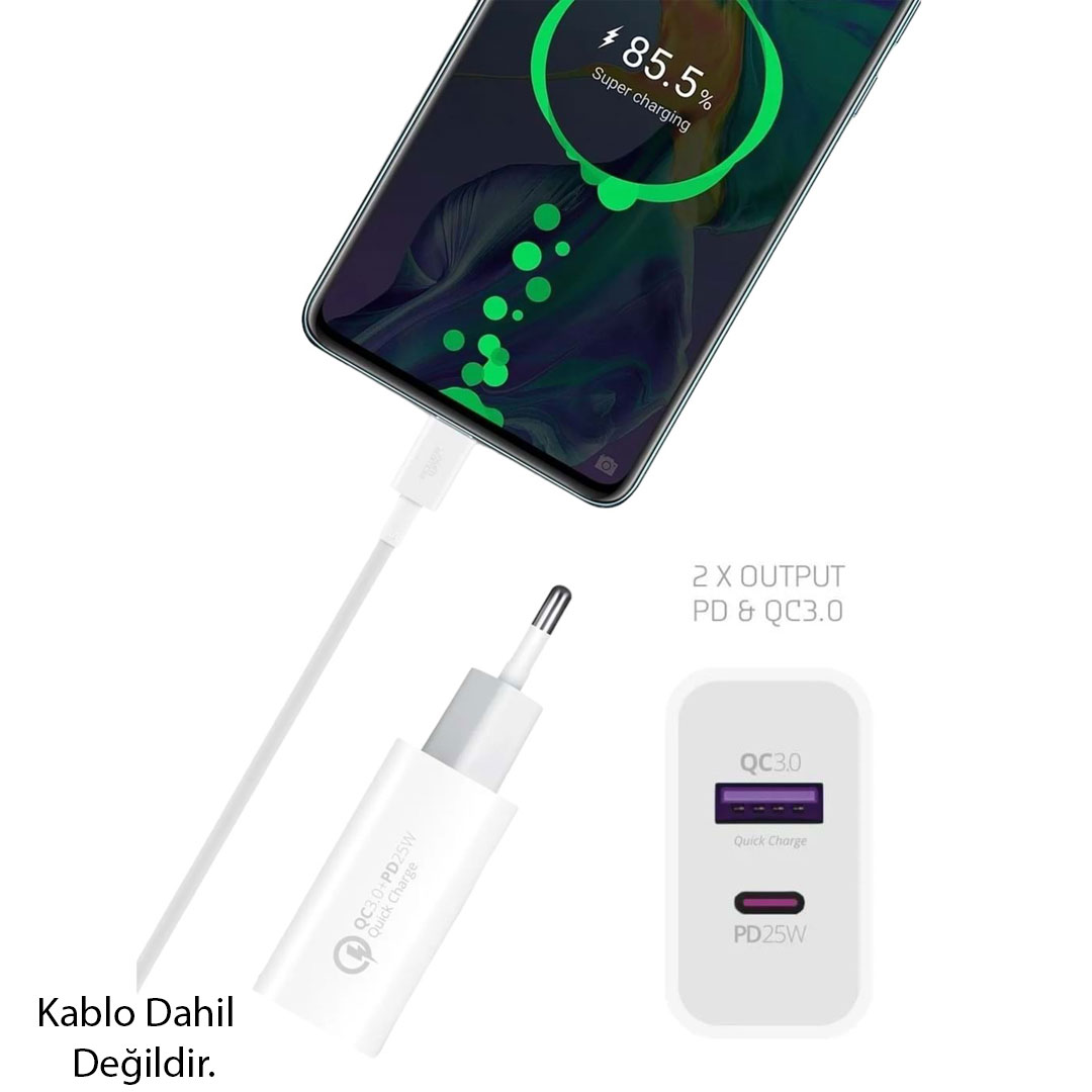 USB 3.0 / TYPE-C 25W 3.0A HIZLI ŞARJ ALETİ BAŞLIĞI PD25W