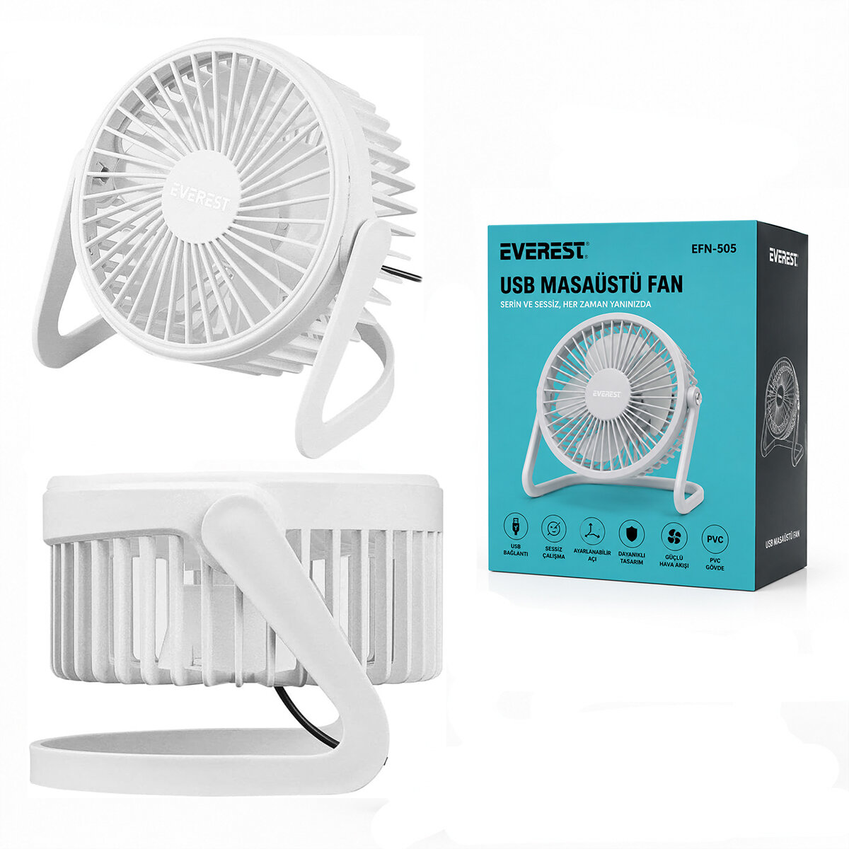 USB ŞARJLI - PVC GÖVDE 14.5X14.1CM MASA ÜSTÜ FAN - VANTİLATÖR EFN-505