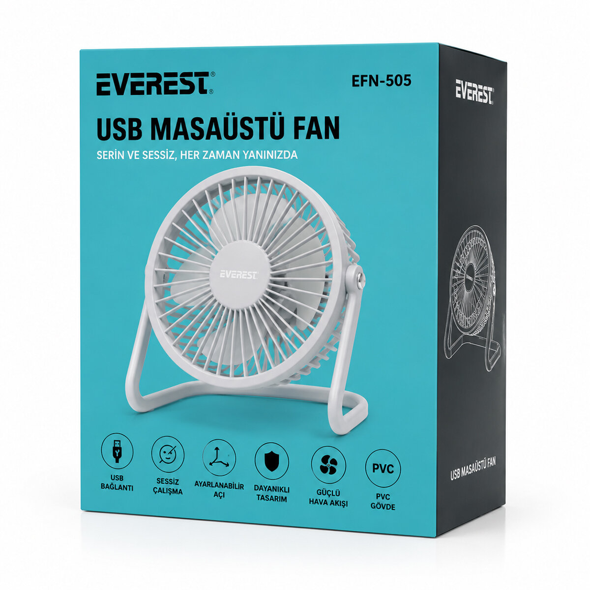 USB ŞARJLI - PVC GÖVDE 14.5X14.1CM MASA ÜSTÜ FAN - VANTİLATÖR EFN-505