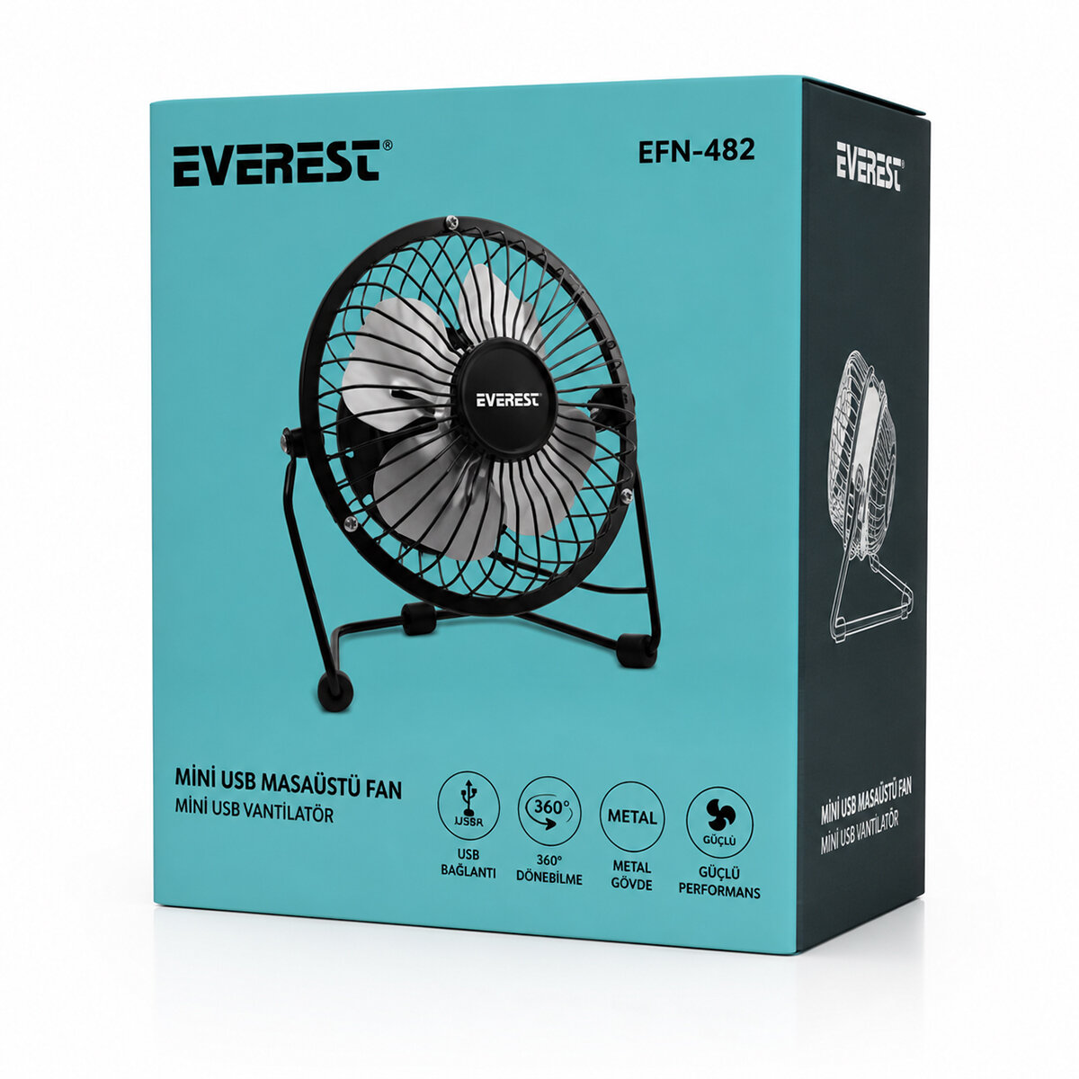 USB ŞARJLI - METAL GÖVDE 14.5X7.5X15CM MİNİ MASAÜSTÜ FAN - VANTİLATÖR EFN-482