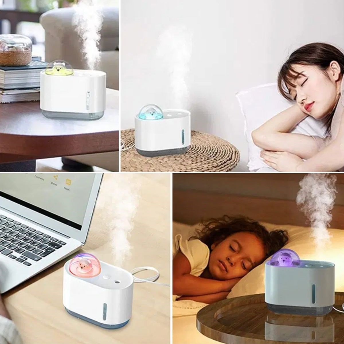 Uzay Ayısı 300 ML USB Hava Nemlendirici – LED Işıklı Masaüstü Buhar Makinesi, Yatak Odası &amp; Çocuk Odası İçin Ortam Nemlendirici