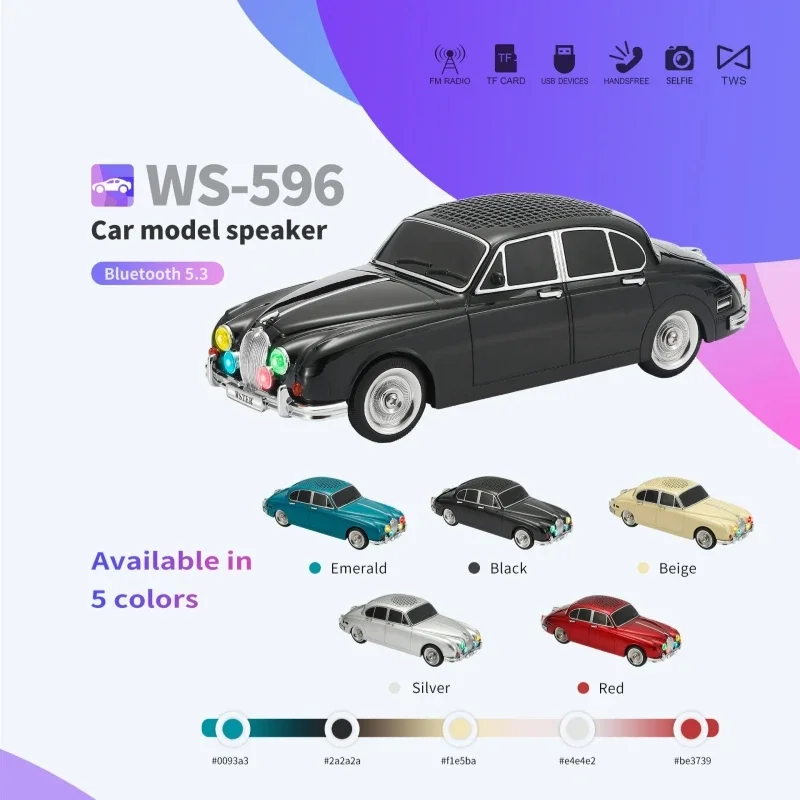 WS-596 Araba Görünümlü Kablosuz Bluetooth Hoparlör Siyah