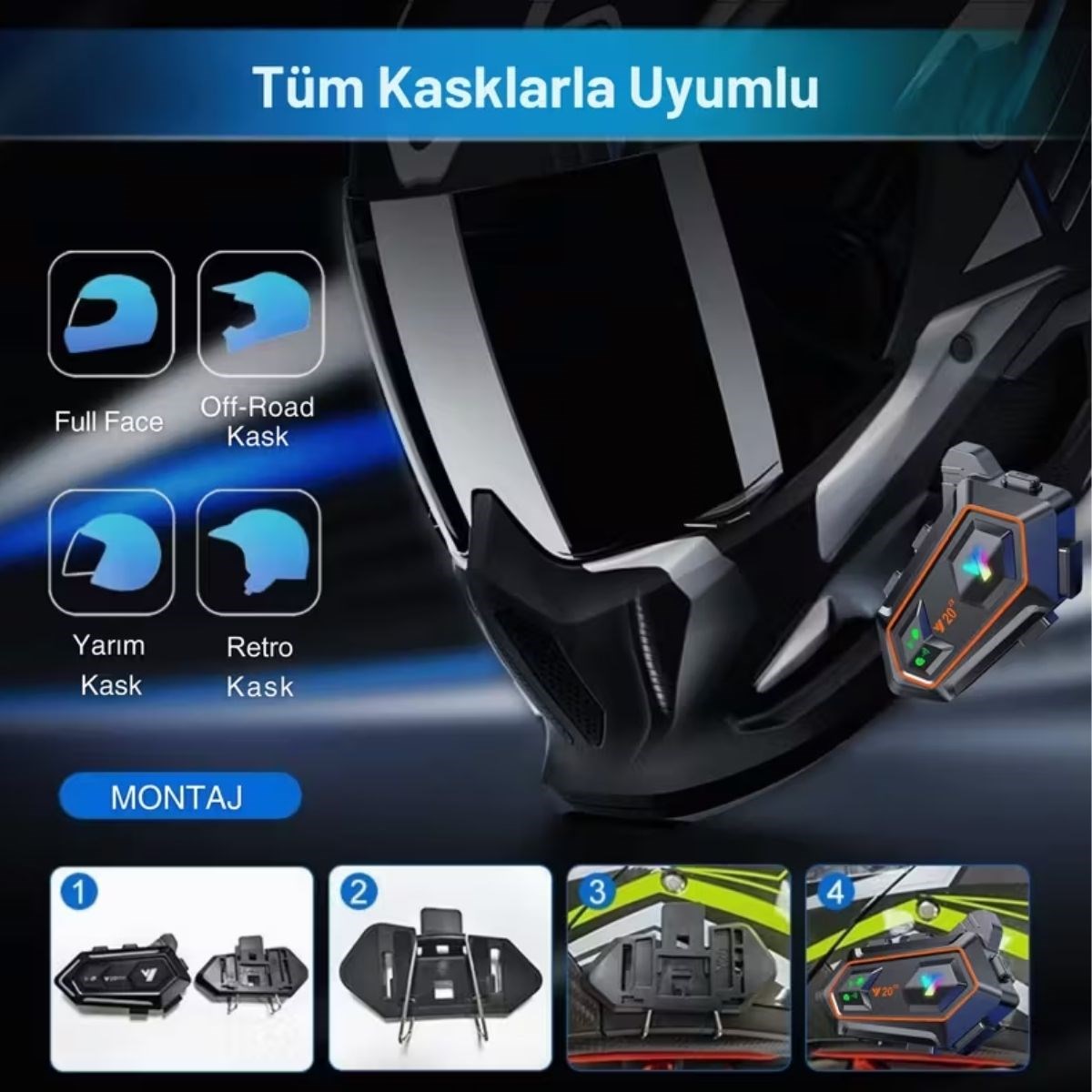 Y20 Motorsikletler İçin Kablosuz Bluetooth Kulaklıklı – Suya Dayanıklı, Uzun Ömürlü Batarya, Gürültü Engelleme Özellikli Kask Kulaklığı