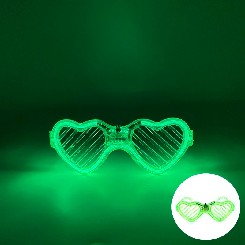 Yeşil LED Işıklı Kalp Gözlük – 3 Modlu Parti - Glow Gözlüğü