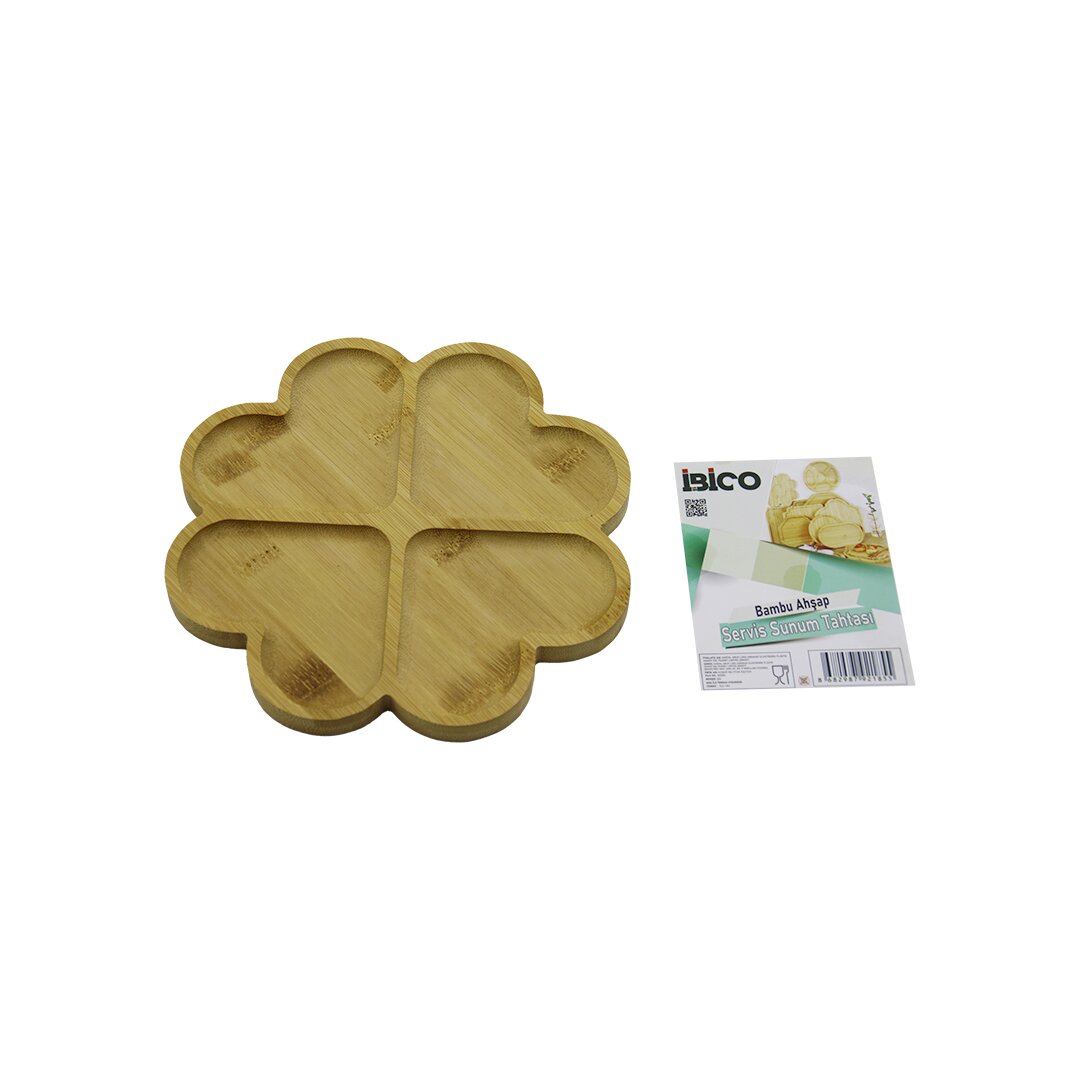 YUVARLAK 4 KALP BÖLMELİ AHŞAP BAMBU SERVİS SUNUM TEPSİ - TAHTASI 21 X 1.4CM