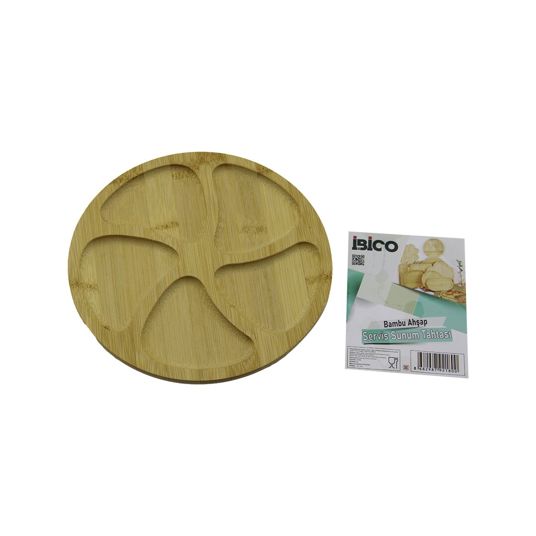 YUVARLAK 5 BÖLMELİ AHŞAP BAMBU SERVİS SUNUM TEPSİ - TAHTASI 20 X 1.4CM