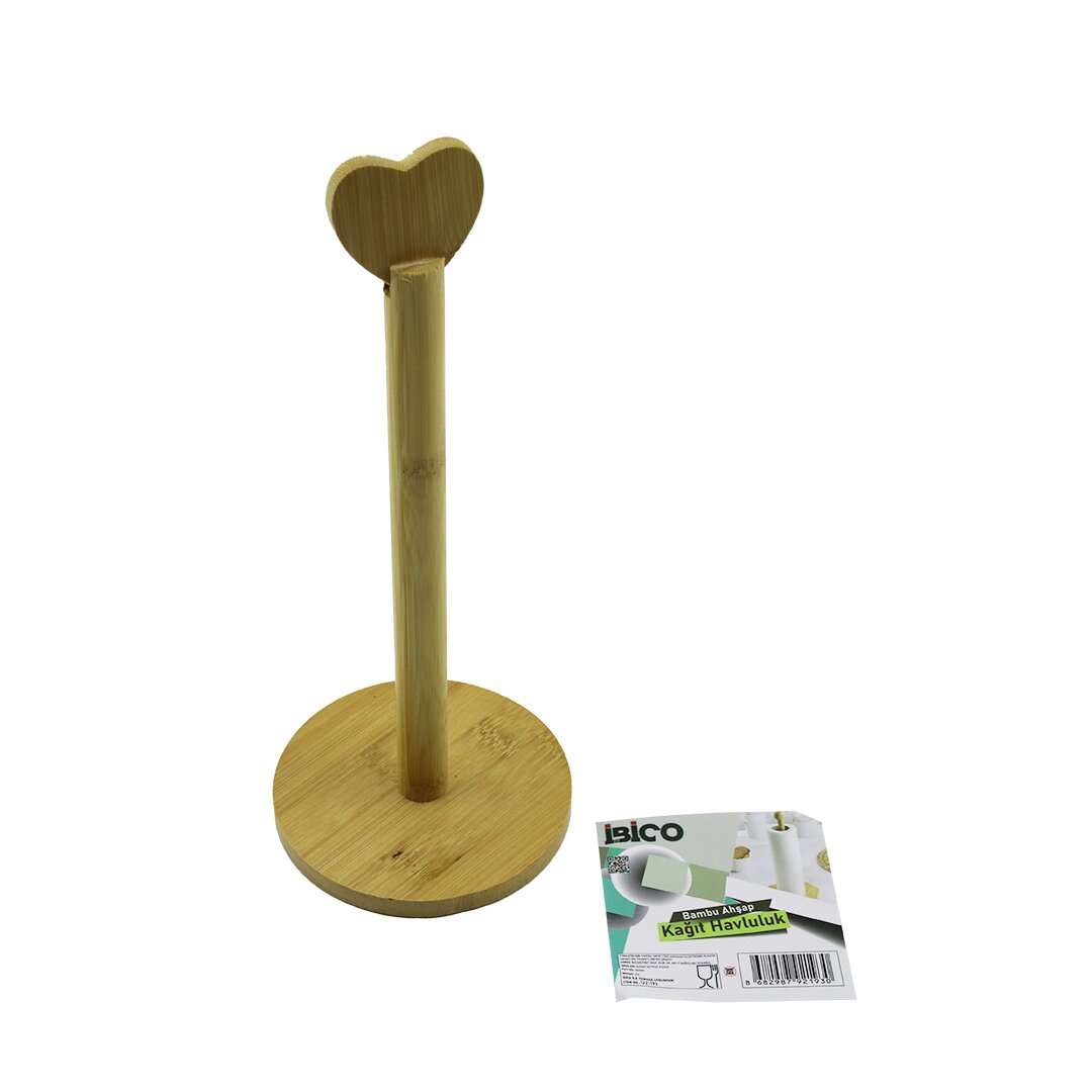 YUVARLAK ALTLIK - ÇAP=12CM AHŞAP BAMBU KAĞIT HAVLULUK KALP BAŞLI SAP=28.5CM