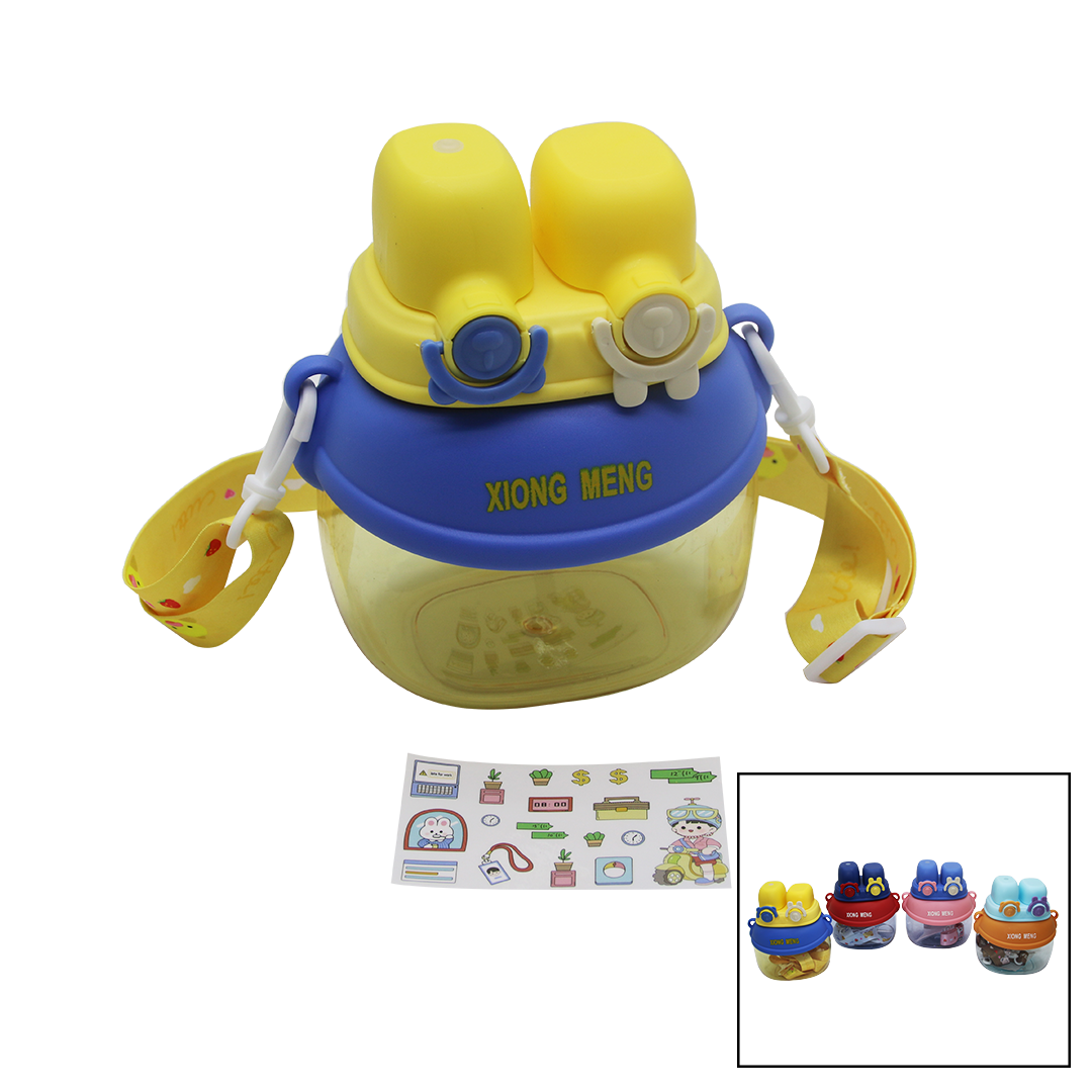 YÜZ MODELİ  - 2 KİLİTLİ KAPAK  RENKLİ MİKA KRİSTAL SULUK MATARA PİPETLİ - NAYLON ÇANTALI - ASKILI 1280ML