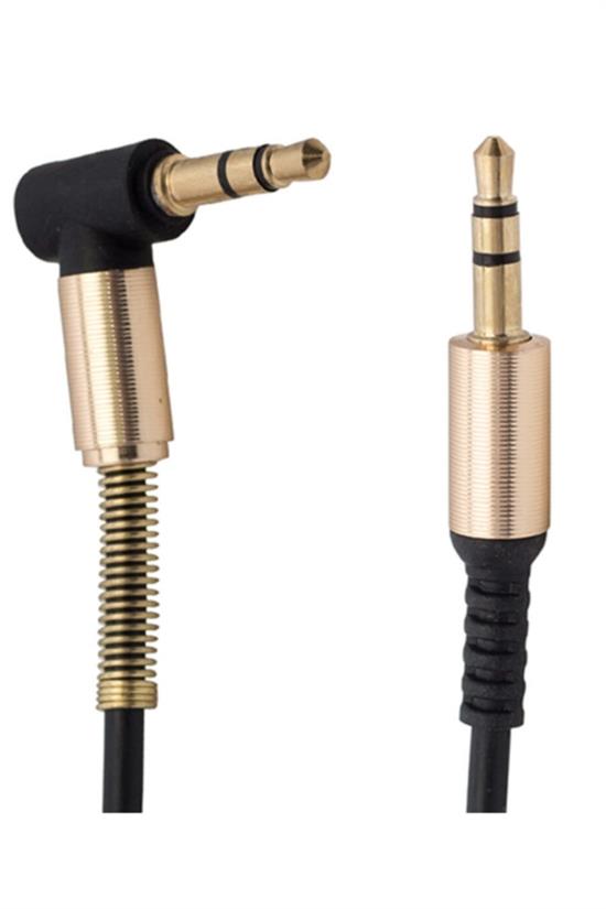 3.5 Mm Metal Başlıklı Erkek/Erkek L Uçlu Jack Girişli Aux Stereo Ses Aktarma Kablosu