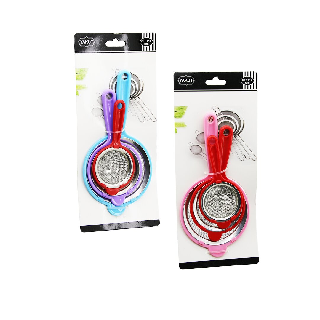 3PCS SET   MİNİ= 6CM-8CM-10CM  TEL SÜZGEÇ  RENKLİ PLASTİK SAP - ÇERÇEVE