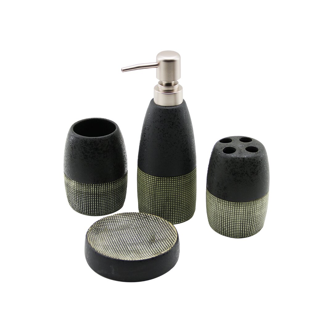 4 PCS ANTRASİT GRİ - KREMSERAMİK BANYO TEMİZLİK SETİ SIVI - KATI SABUNLUK - DİŞ FIRÇALIK - MACUNLUK