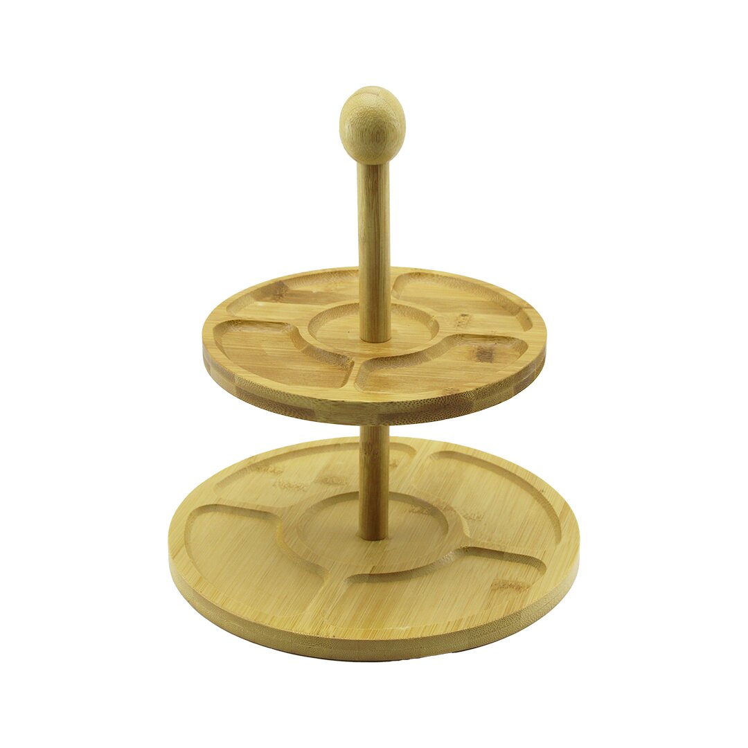 5 BÖLMELİ - YUVARLAK - 2 KATLI  AHŞAP BAMBU SUNUMLUK  ÇAP: 19.5CM -- 24.5CM