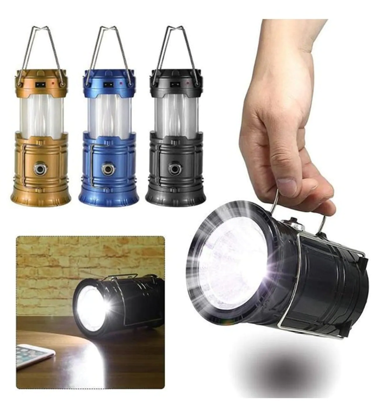 Avcı Feneri Kamp Lambası Şarjlı USB Girişi Solar