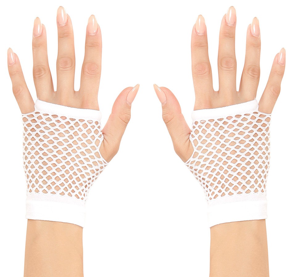 Beyaz Renk Kısa Boy Fileli Örgü Eldiven