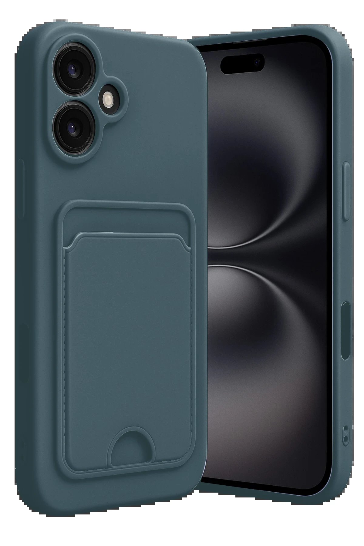 iPhone 16 Kılıf Kelvin Kartvizitli Silikon - Koyu Yeşil