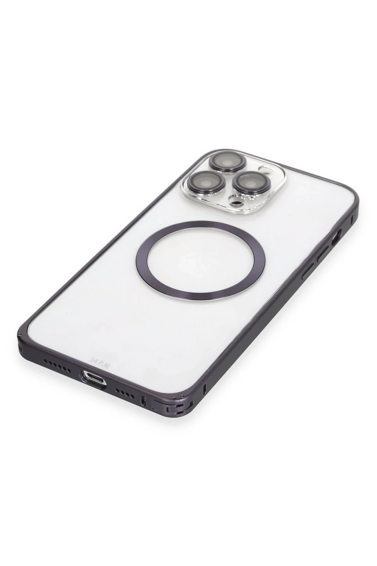 Joko iPhone 14 Pro Max Kılıf Metal Bumper Magneticsafe Kapak - Derin Mor