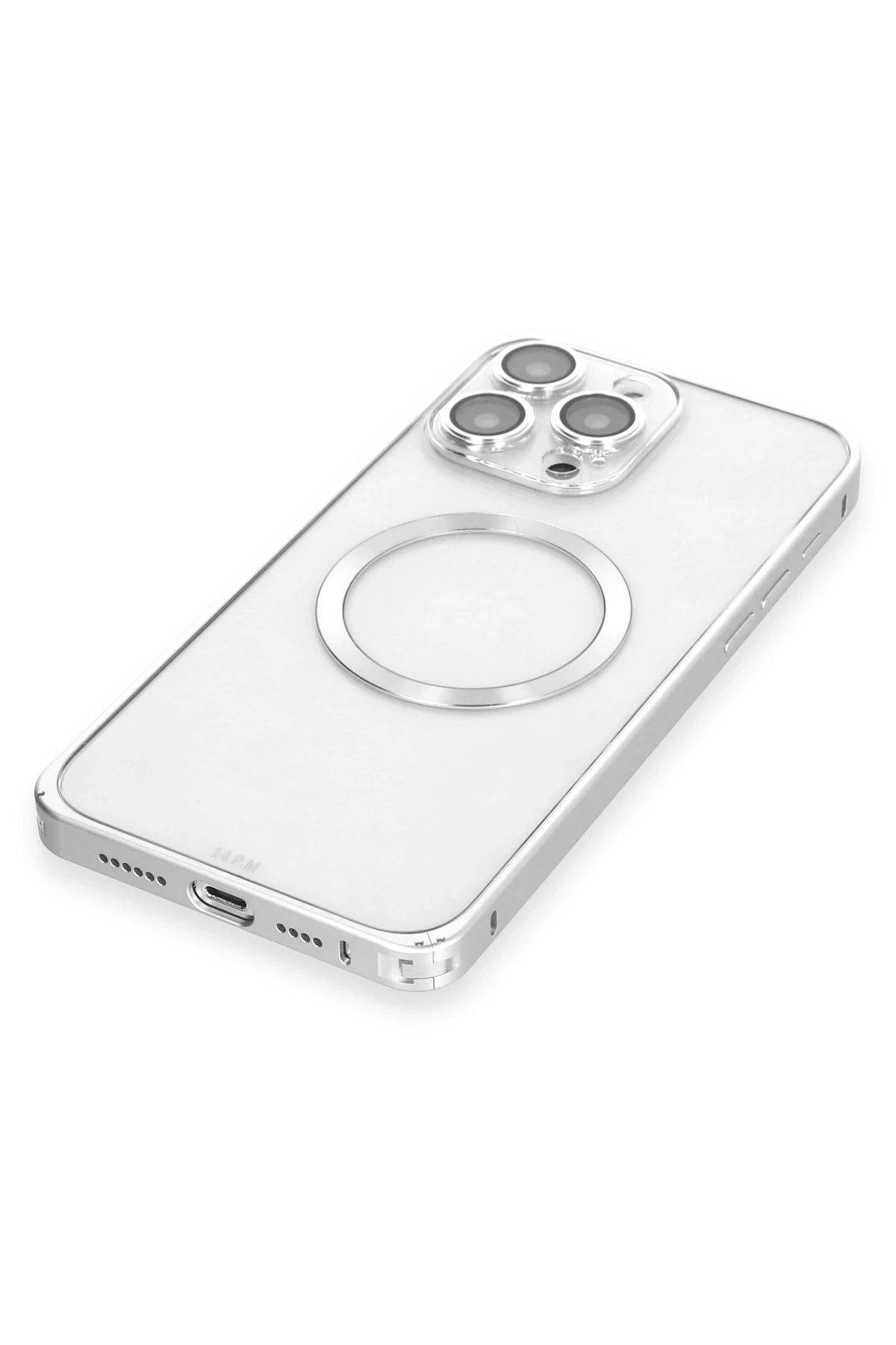 Joko iPhone 15 Pro Max Kılıf Metal Bumper Magneticsafe Kapak - Gümüş