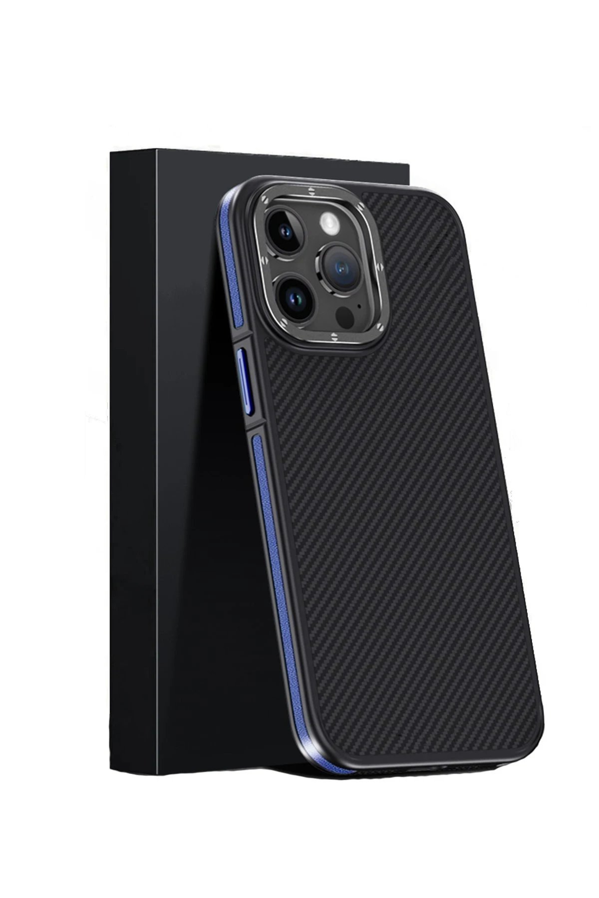 Joko iPhone 15 Pro Kılıf Aramid 600D Kevlar Karbon Fiber Magsafe Kapak - Lacivert