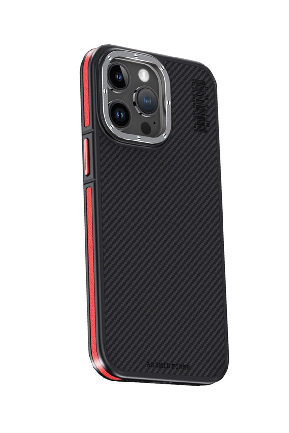 Joko iPhone 15 Pro Kılıf Aramid 600D Kevlar Karbon Fiber Magsafe Kapak - Kırmızı