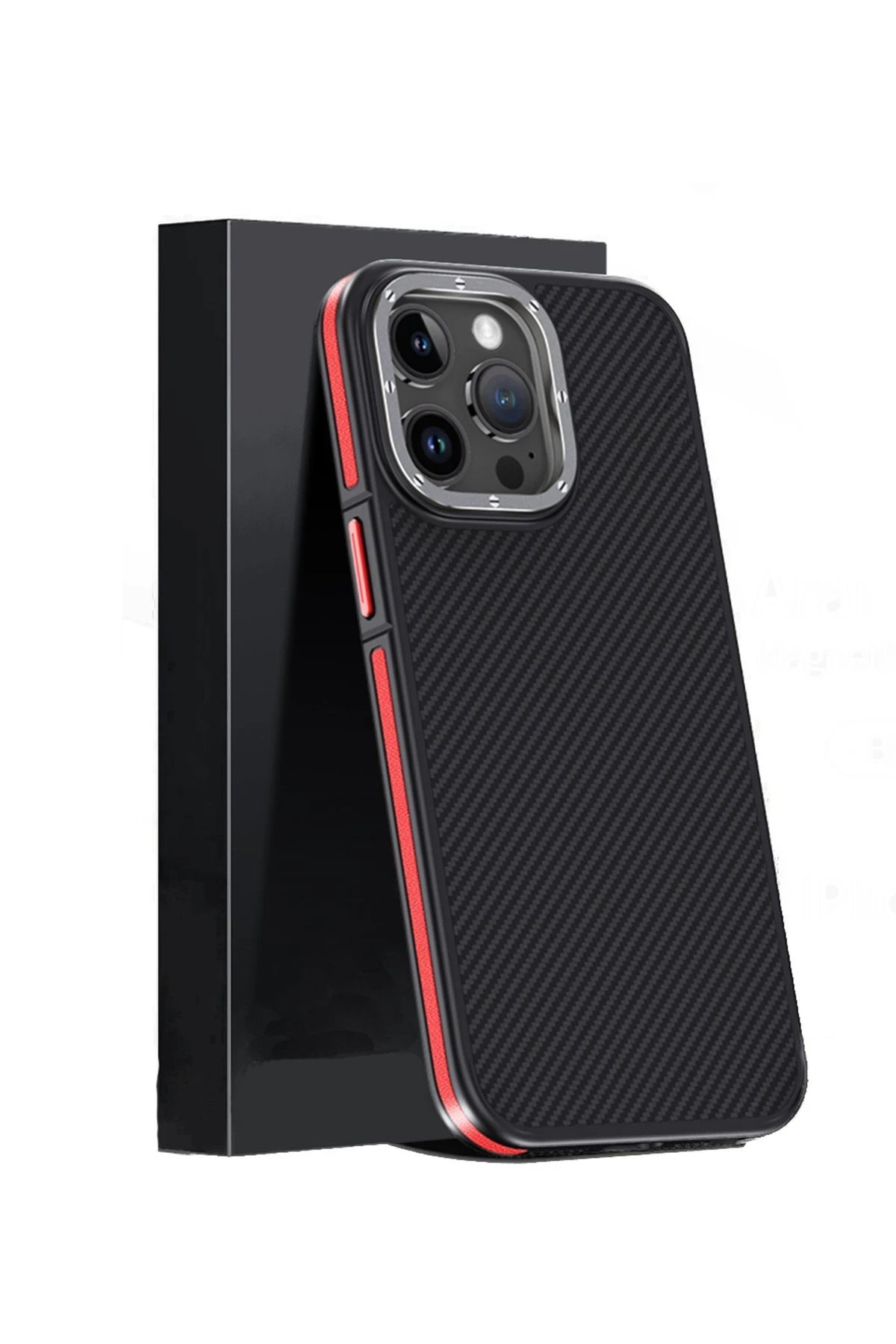 Joko iPhone 15 Pro Kılıf Aramid 600D Kevlar Karbon Fiber Magsafe Kapak - Kırmızı