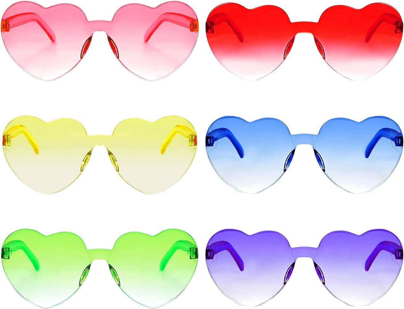 Kalp Şekilli Çerçevesiz Parti Gözlüğü 6 Renk 6 Adet