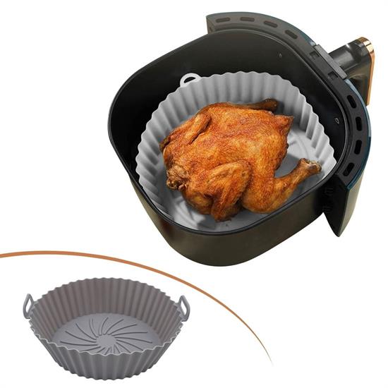 Kırmızı Silikon Fırın Ve Airfryer Yuvarlak Model Pişirme Matı Ve Gri Pişirme Matı 20 Cm