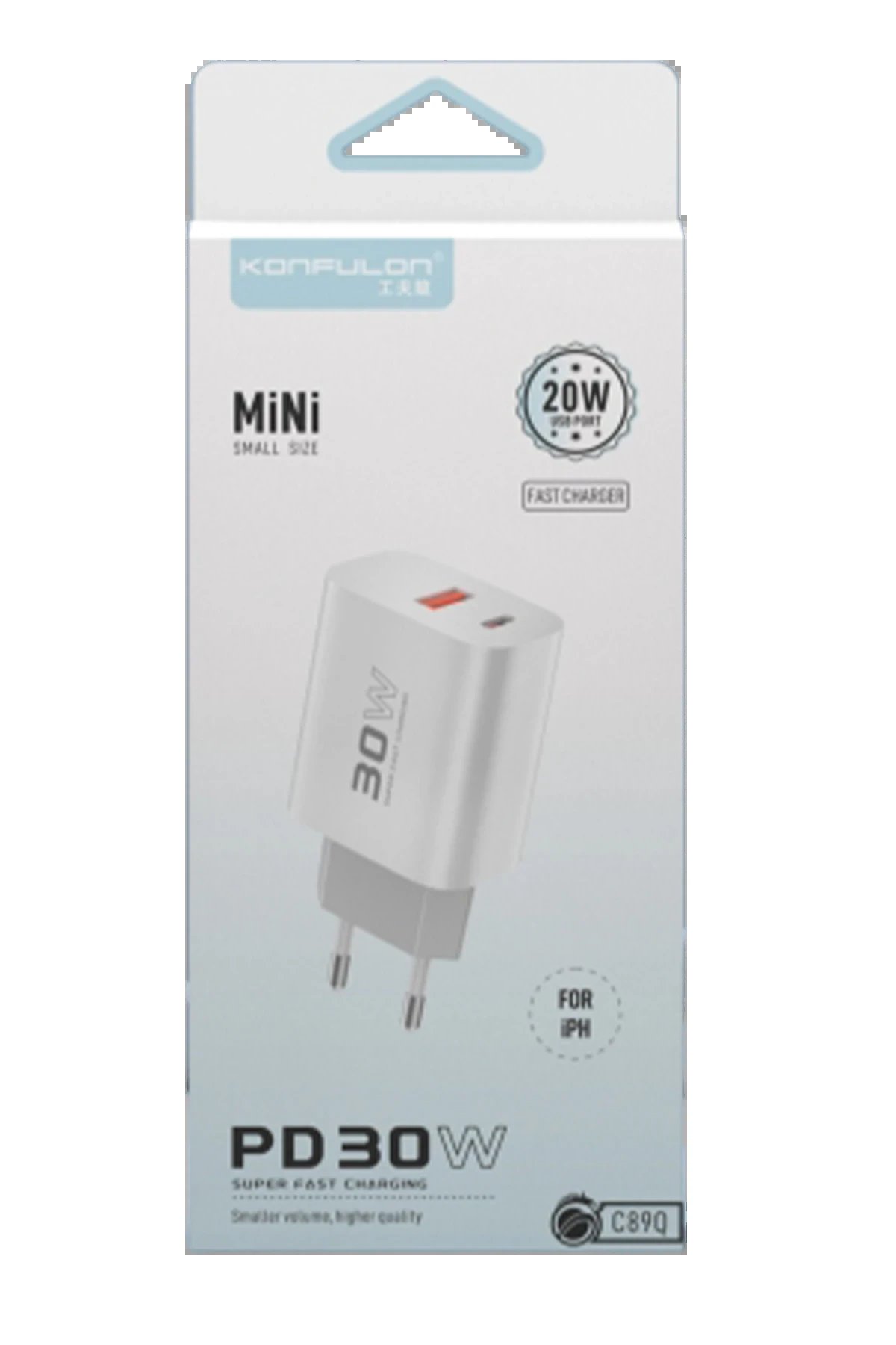 Konfulon C89Q 1 Adet 30W Type-C ve 1 Adet 22.5W USB Çıkışlı Ekstra DL49 1M USB to Type-C Kablolu PD Şarj Cihazı - Beyaz