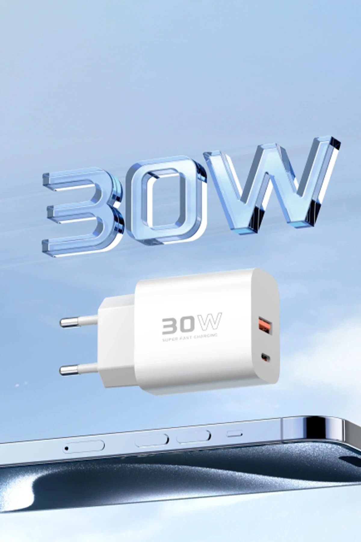 Konfulon C89Q 1 Adet 30W Type-C ve 1 Adet 22.5W USB Çıkışlı Ekstra DL48 1M USB to Lightning Kablolu PD Şarj Cihazı - Beyaz