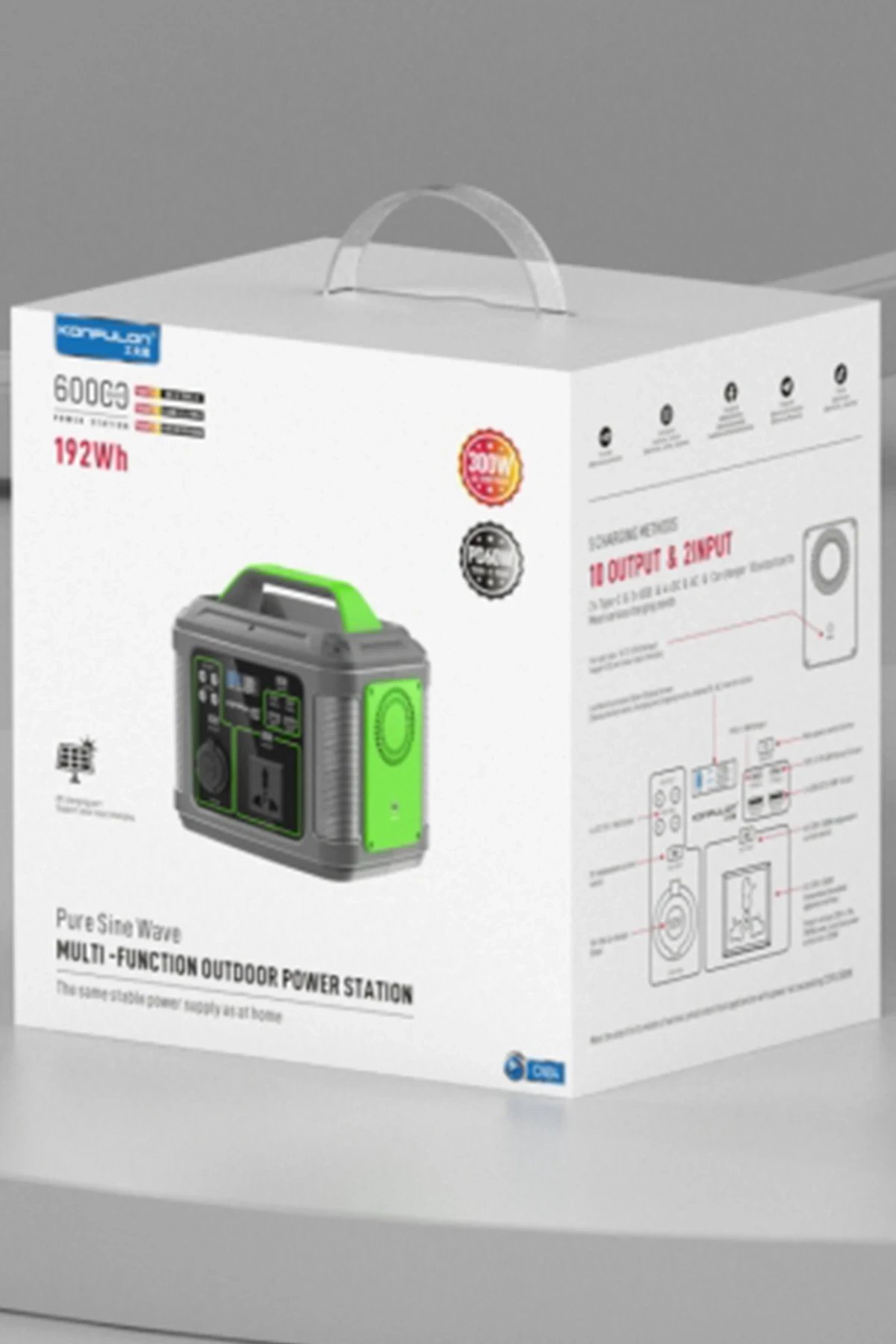 Konfulon CN04 Powerbank 300W 60.000 mAh 5W Led Işıklı Kamp Şarj PD 60W - Gri